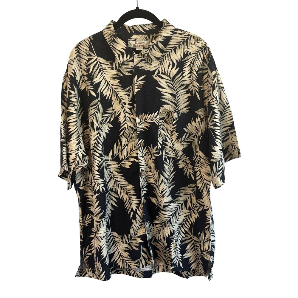 Vintage Tommy Bahama 100% Silk Hawaiian Camp Shirt Palm Leaf Men's Large